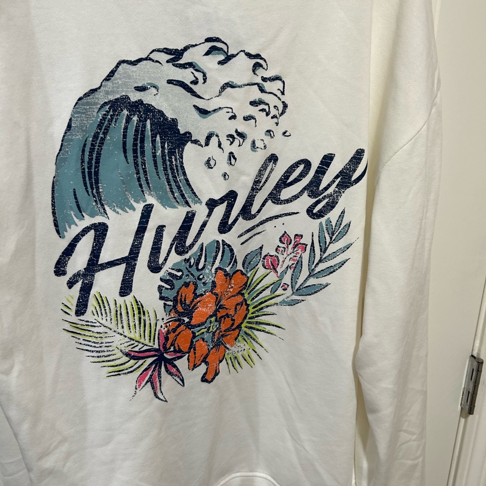 Hurley White Ivory Women’s Zip Up Hoodie Hawaiian Print Size 1X New NWT $70 - Picture 4 of 8